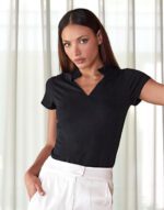 Camiseta cuello mandarín mujer Regular Fit