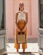 Bolsa tote Midi de yute almidonado natural