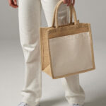 Tote yute almidonado bolsillo algodón natural