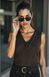 Camiseta de mujer con escote drapeado VALENTO PIN UP